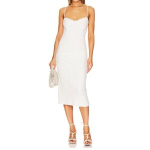 Jonathan‎ Simkhai Standard Moira Cream Bustier Eyelet Ruched Tank Midi Dress M